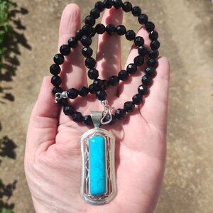 Jay King DTR faceted Stone necklace and Turquoise pendant 925 Sterling Silver.